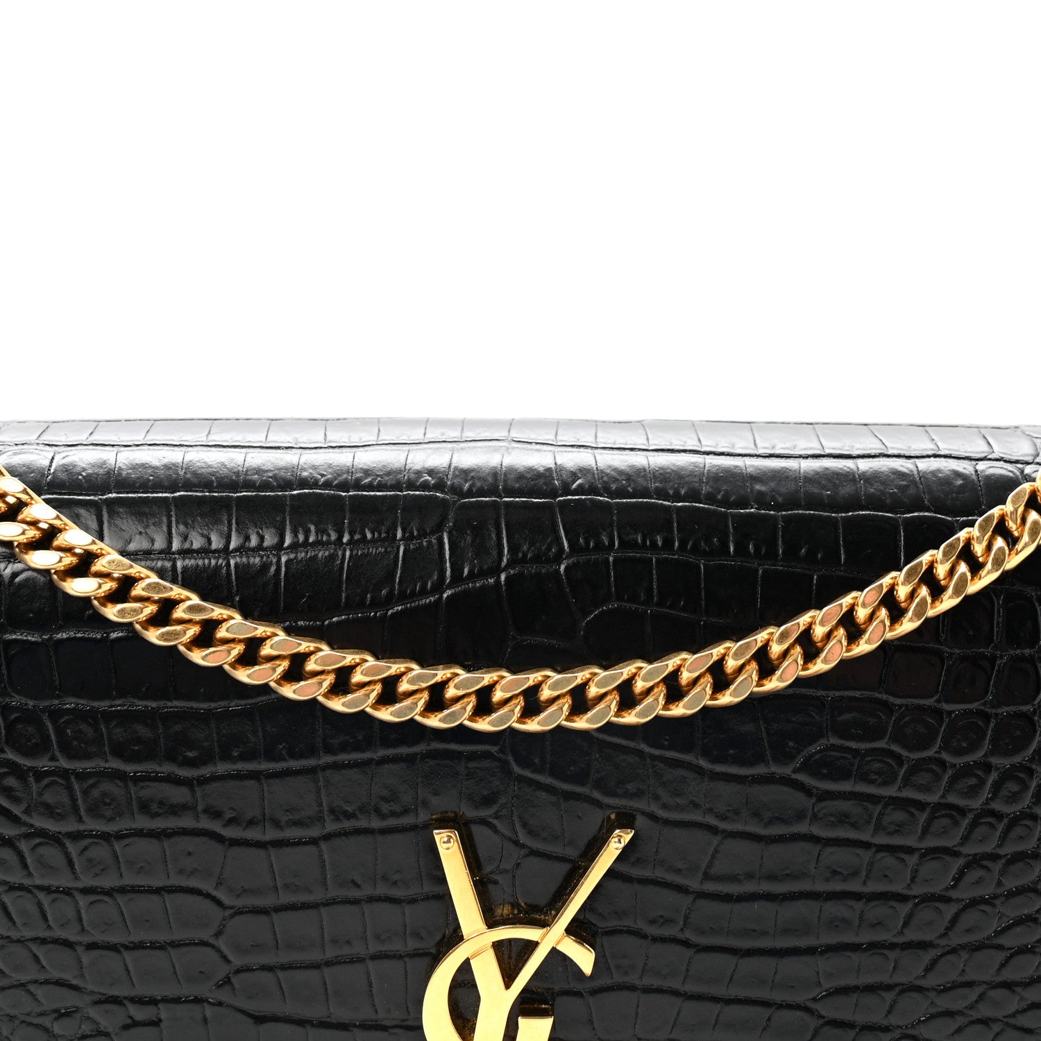 Saint Laurent Calfskin Crocodile Embossed Medium Classic Monogram Kate Tassel Satchel Black 7 of 9