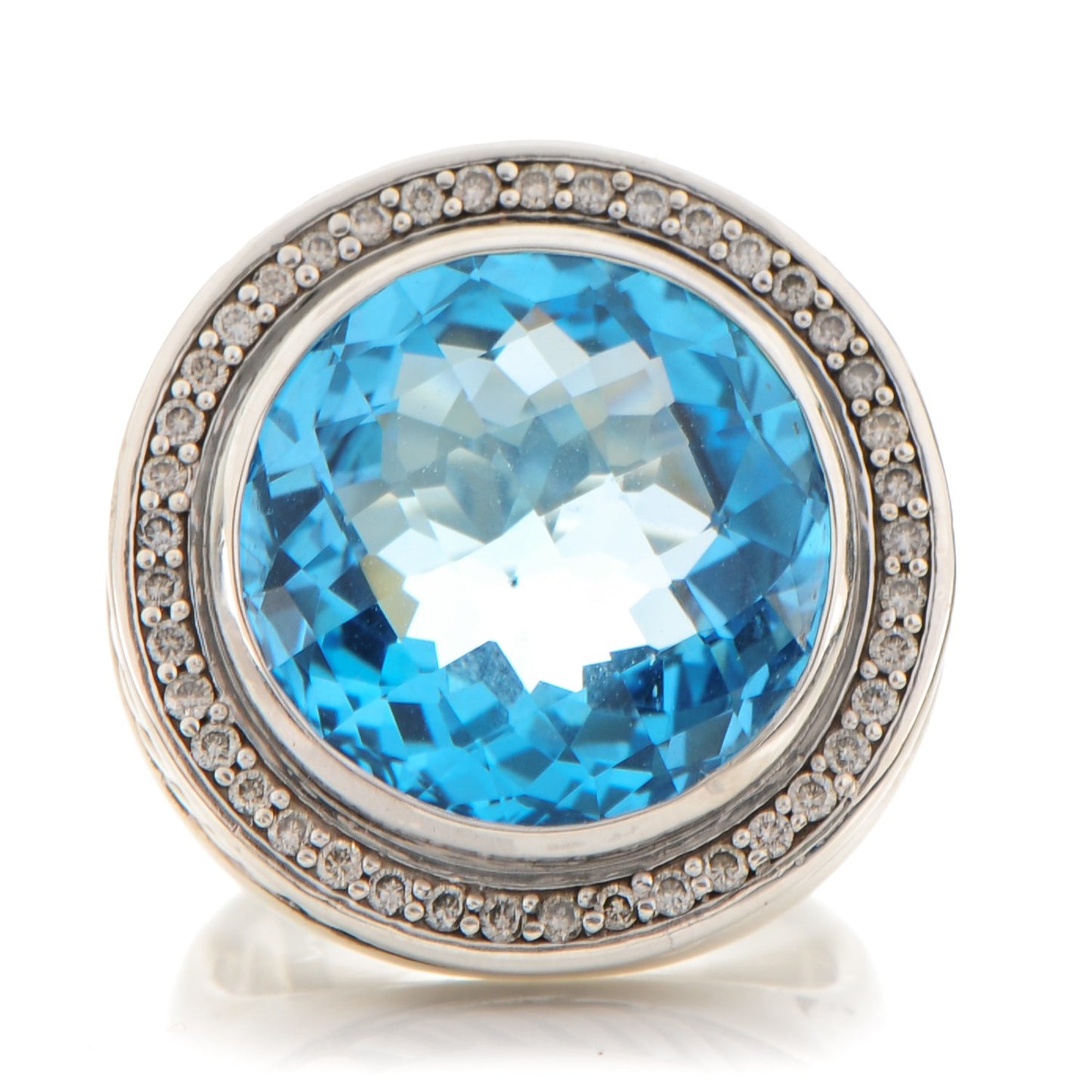Sterling Silver Pave Diamond Blue Topaz 20mm Ring 57 8