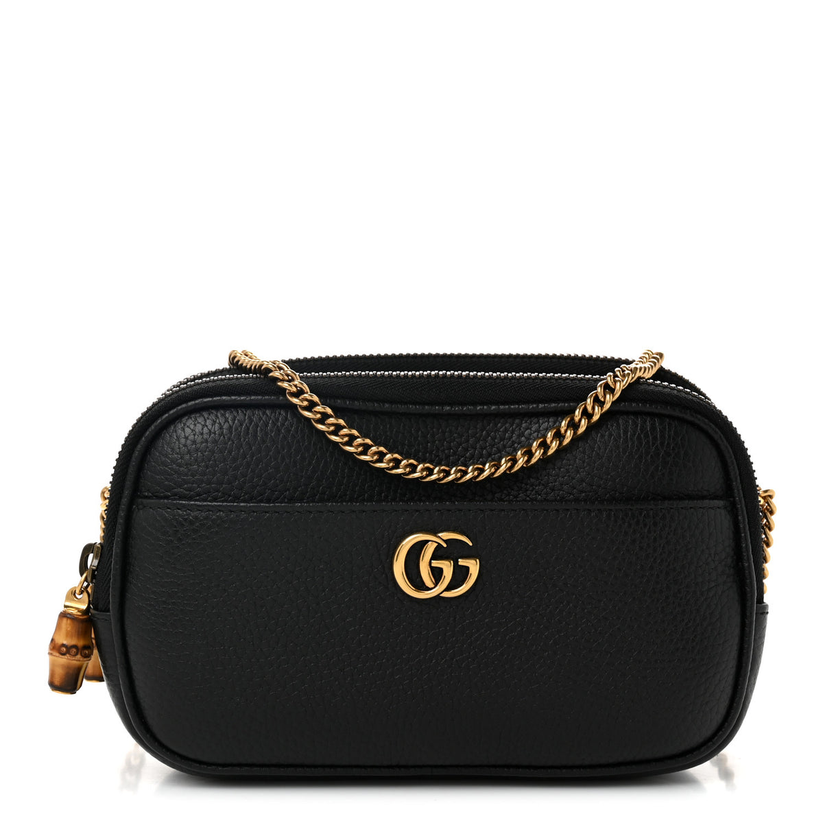 Pebbled Calfskin Super Mini GG Marmont Chain Shoulder Bag Black
