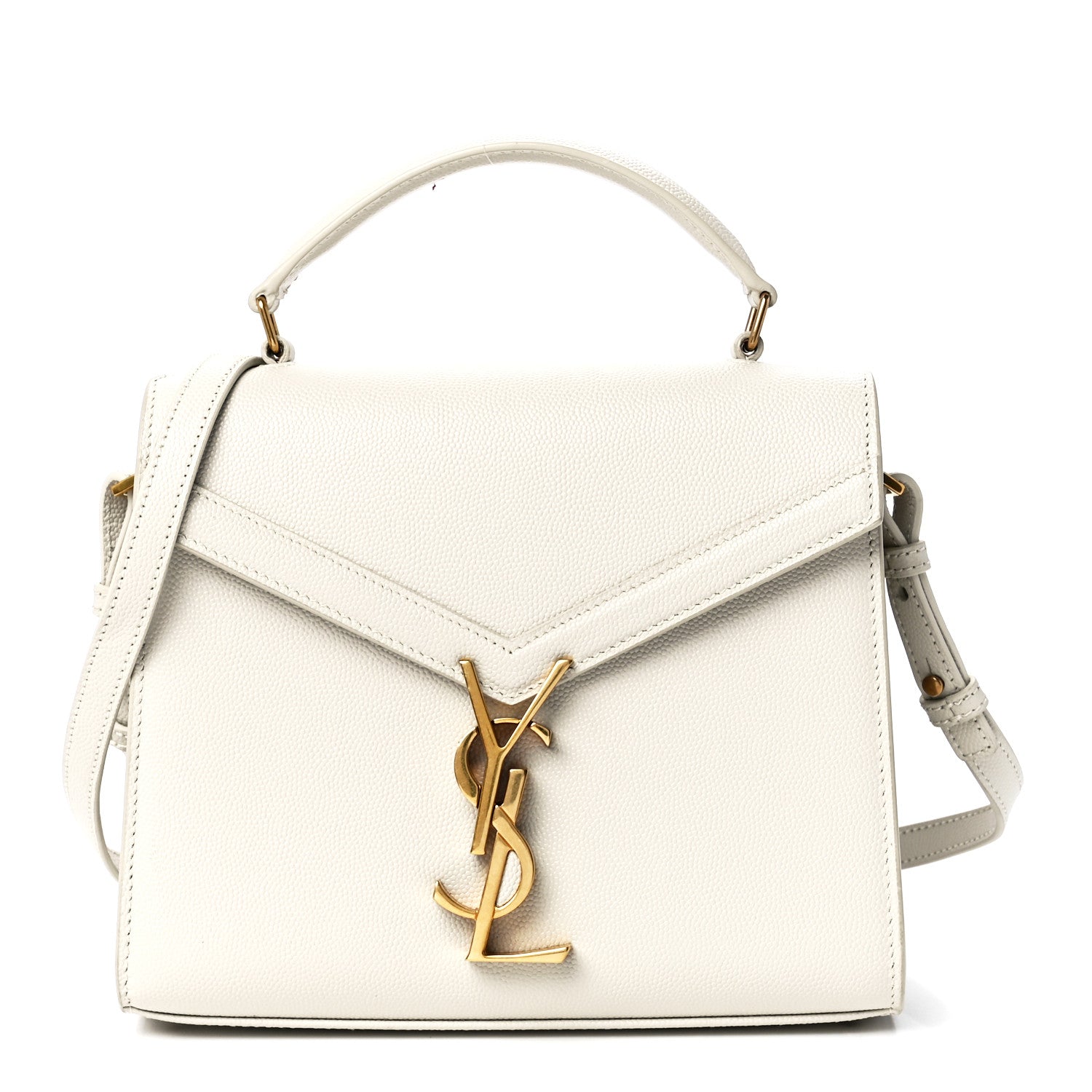 Saint Laurent Grain de Poudre Mini Classic Monogram Cassandra Top Handle Vintage White 1 of 12