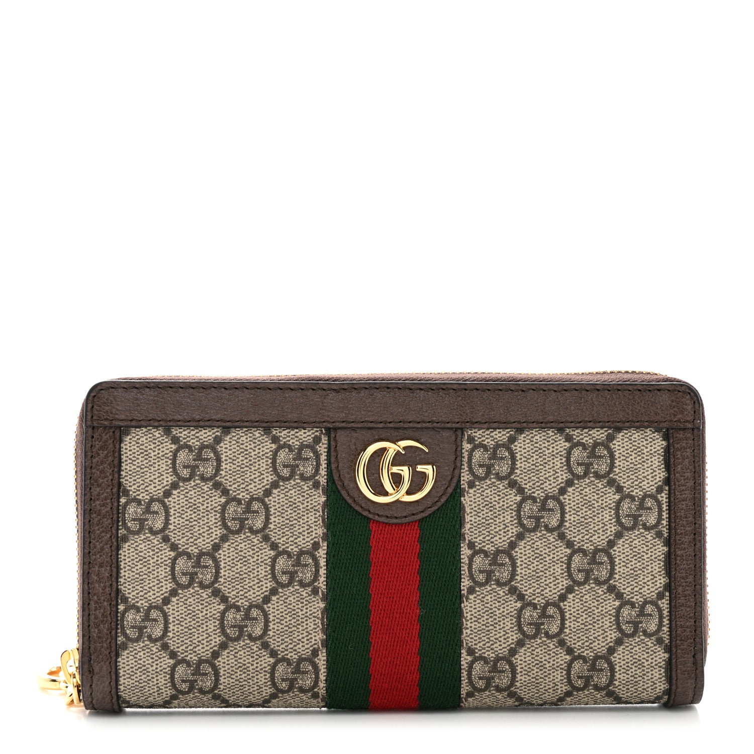Gucci GG Supreme Monogram Web Ophidia Zip Around Wallet Brown 1 of 7