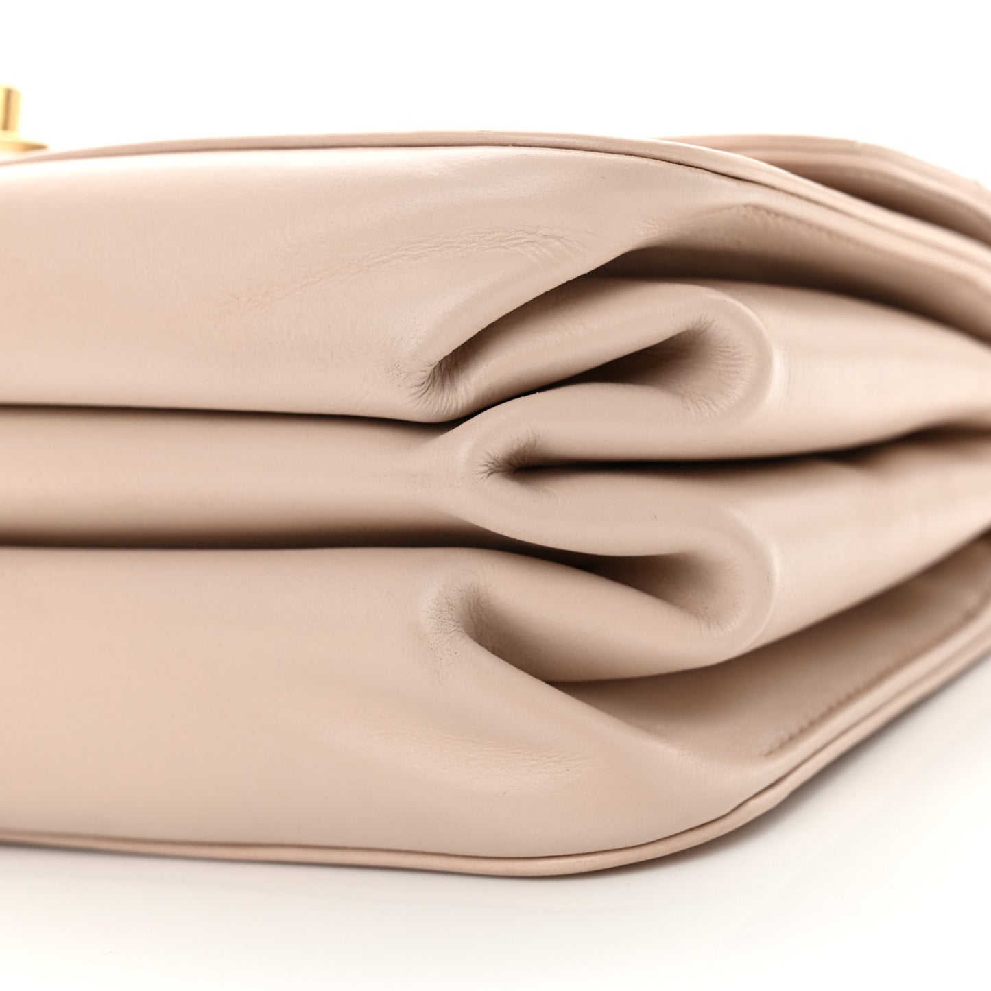 Glazed Calfskin Quilted Small Straight Lined Flap Beige