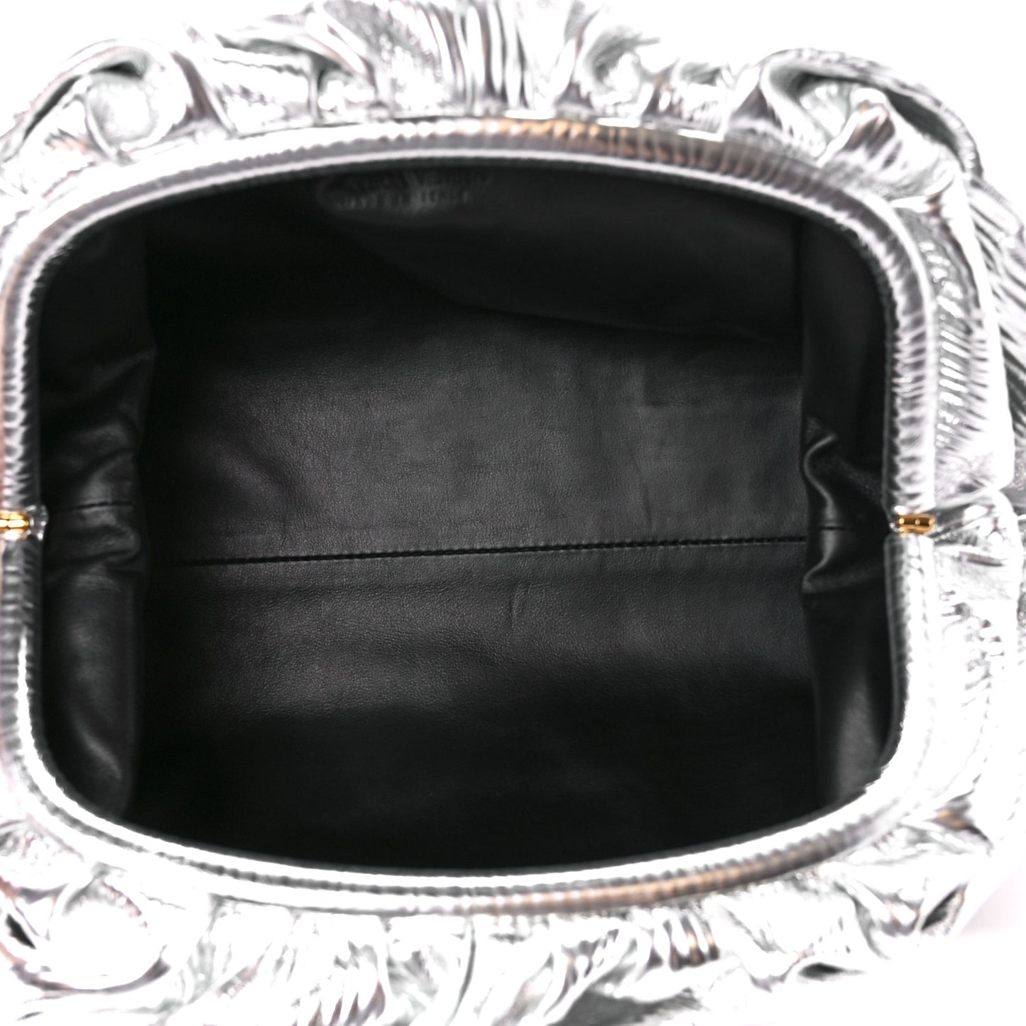 Metallic Bark Calfskin Embossed The Pouch Oversized Clutch Silver