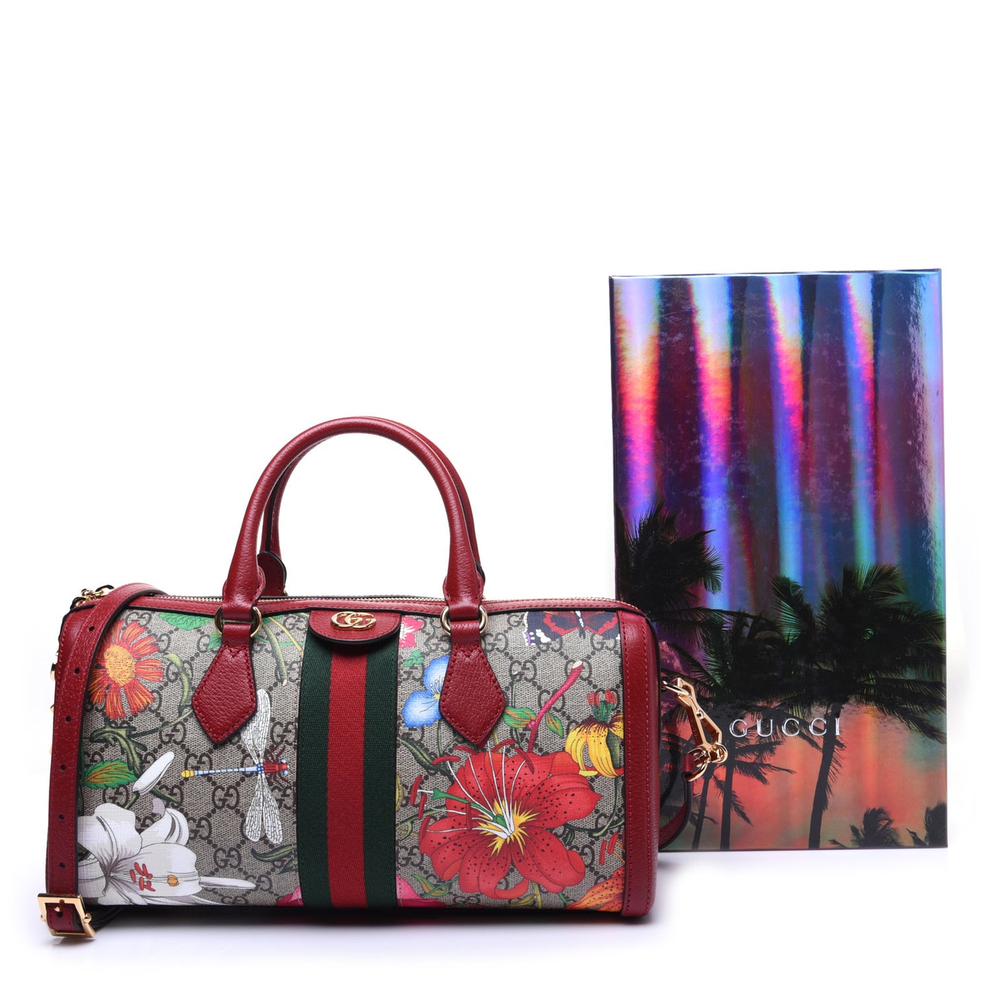 GG Supreme Monogram Flora Web Medium Ophidia Boston Red