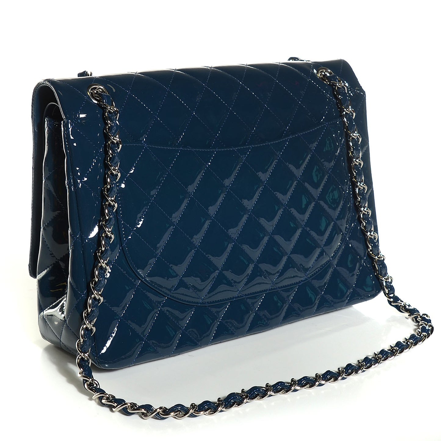Patent Quilted Maxi Double Flap Navy Blue