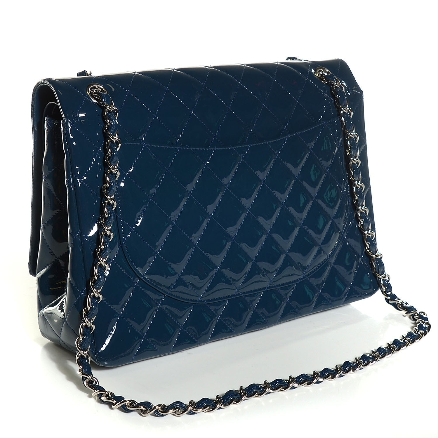 Chanel Patent Quilted Maxi Double Flap Navy Blue 3 of 9