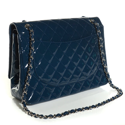 Chanel Patent Quilted Maxi Double Flap Navy Blue 3 of 9