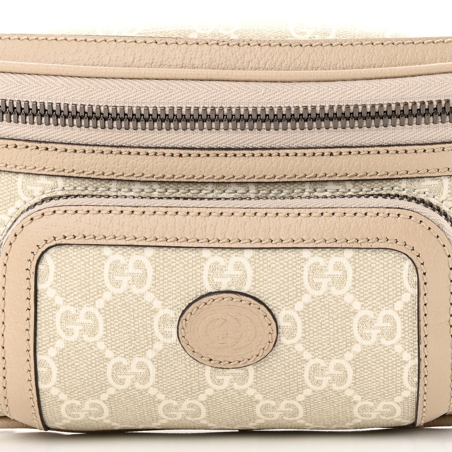GG Supreme Monogram Textured Calfskin Web Retro Interlocking G Belt Bag Beige Mystic White Oatmeal