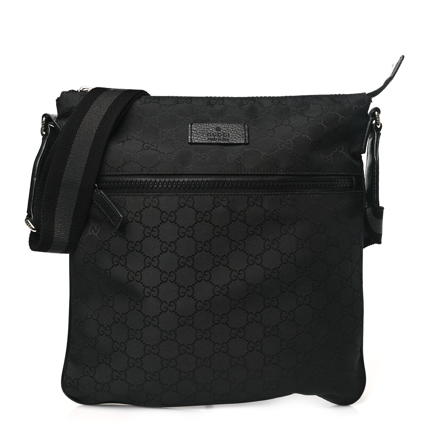 Gucci Nylon Monogram Medium Flat Messenger Bag Black 1 of 10