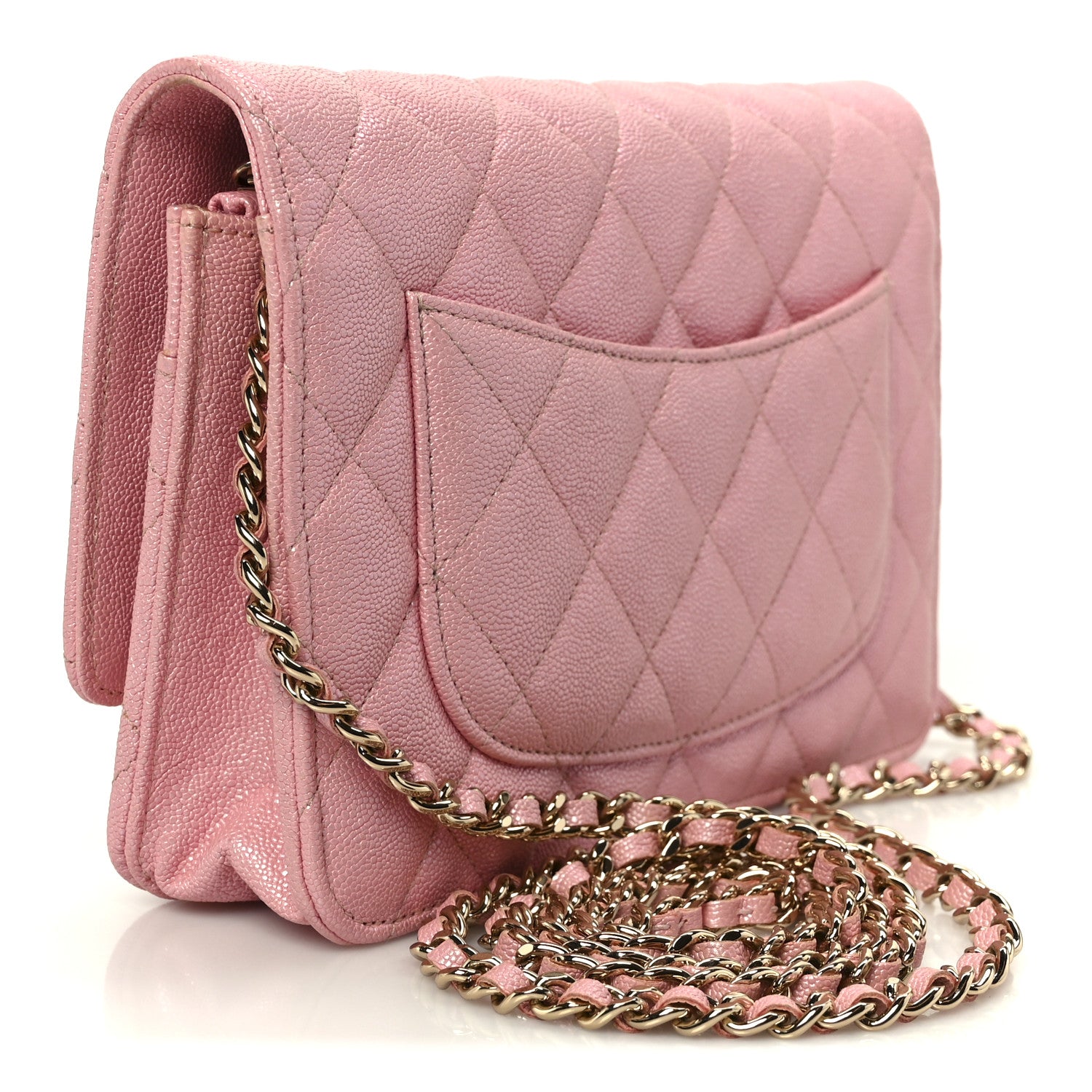 Chanel Iridescent Caviar Quilted Wallet on Chain WOC Rose Pink 3 of 12