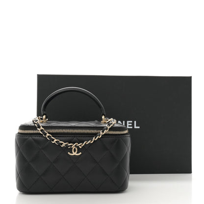 Chanel Lambskin Quilted Small Top Handle Vanity Case With Chain Black 14 of 14