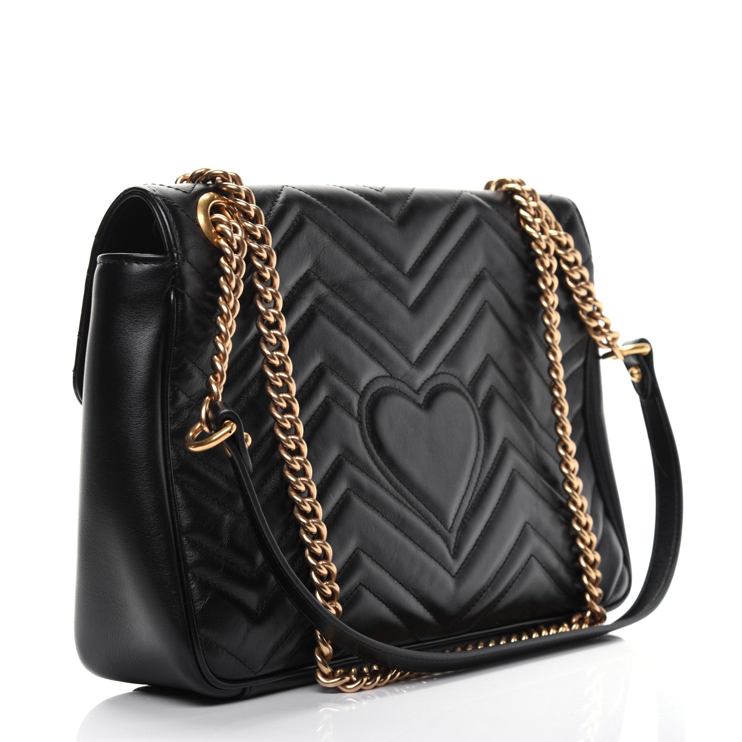 Gucci Calfskin Matelasse Medium GG Marmont Shoulder Bag Black 3 of 15