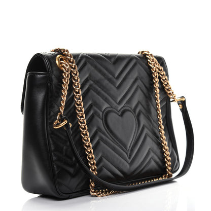 Gucci Calfskin Matelasse Medium GG Marmont Shoulder Bag Black 3 of 15