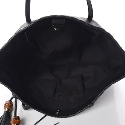 Gucci Pebbled Calfskin Large Bamboo Tassel Tote Black 5 of 10