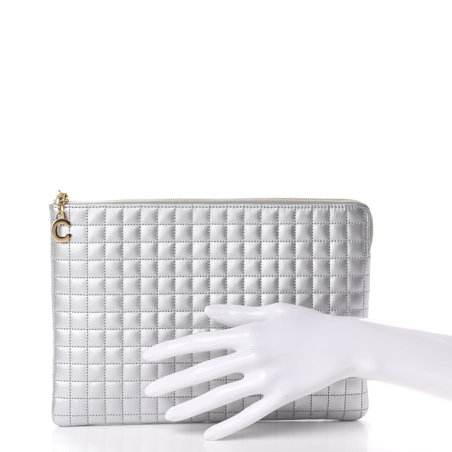 Lambskin Quilted Zip Pouch Grey