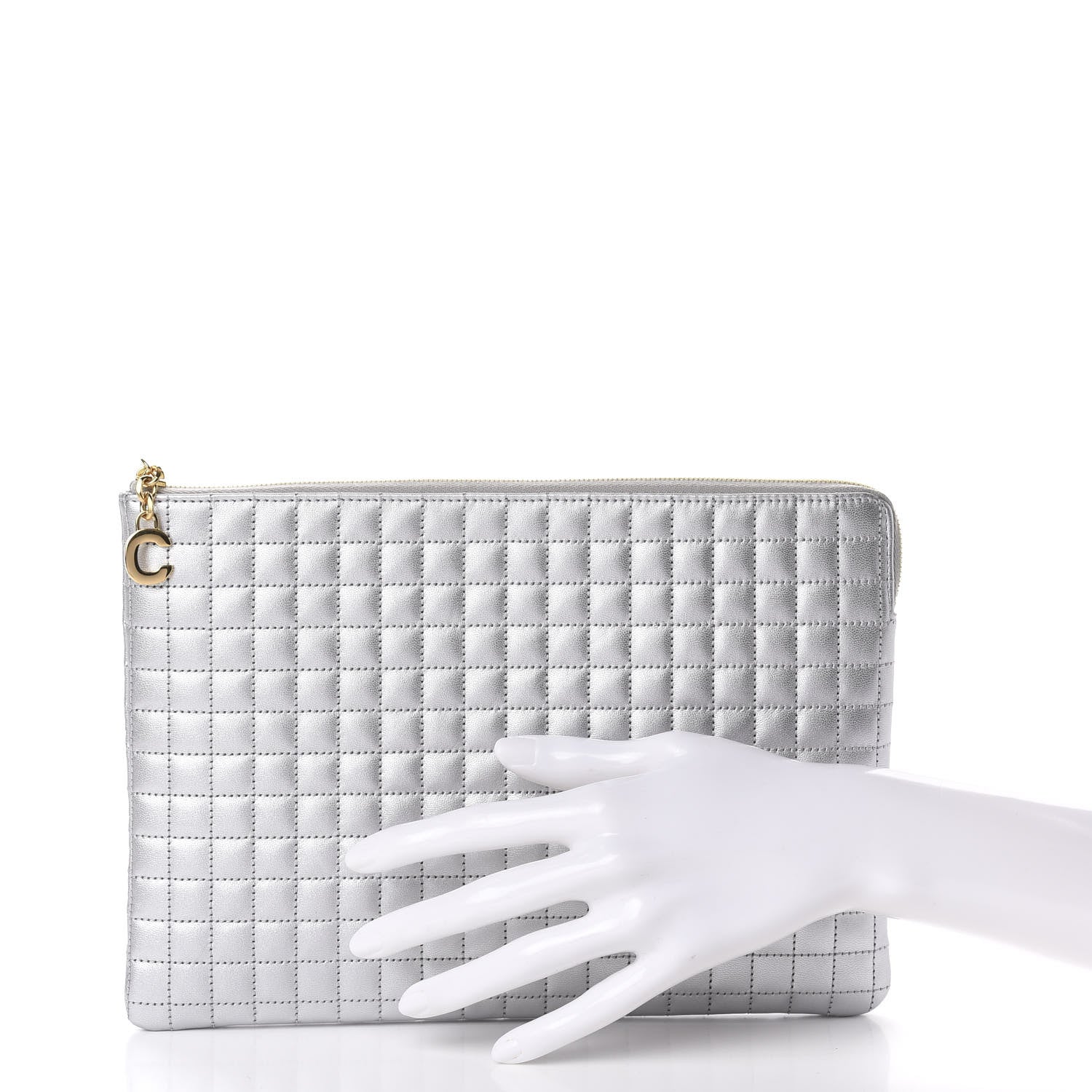 Celine Lambskin Quilted Zip Pouch Grey 2 of 8