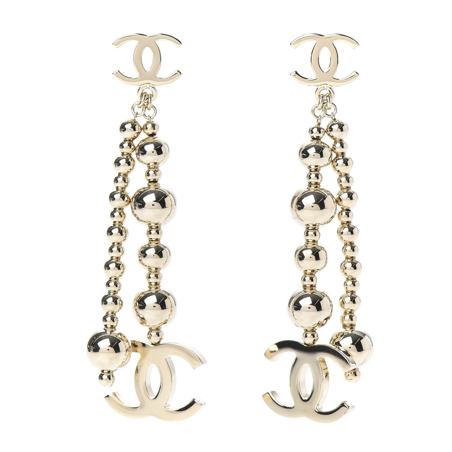 Metal CC Bead Drop Earrings Gold