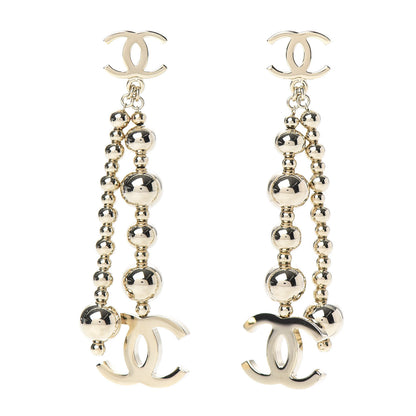 Chanel Metal CC Bead Drop Earrings Gold 1 of 5
