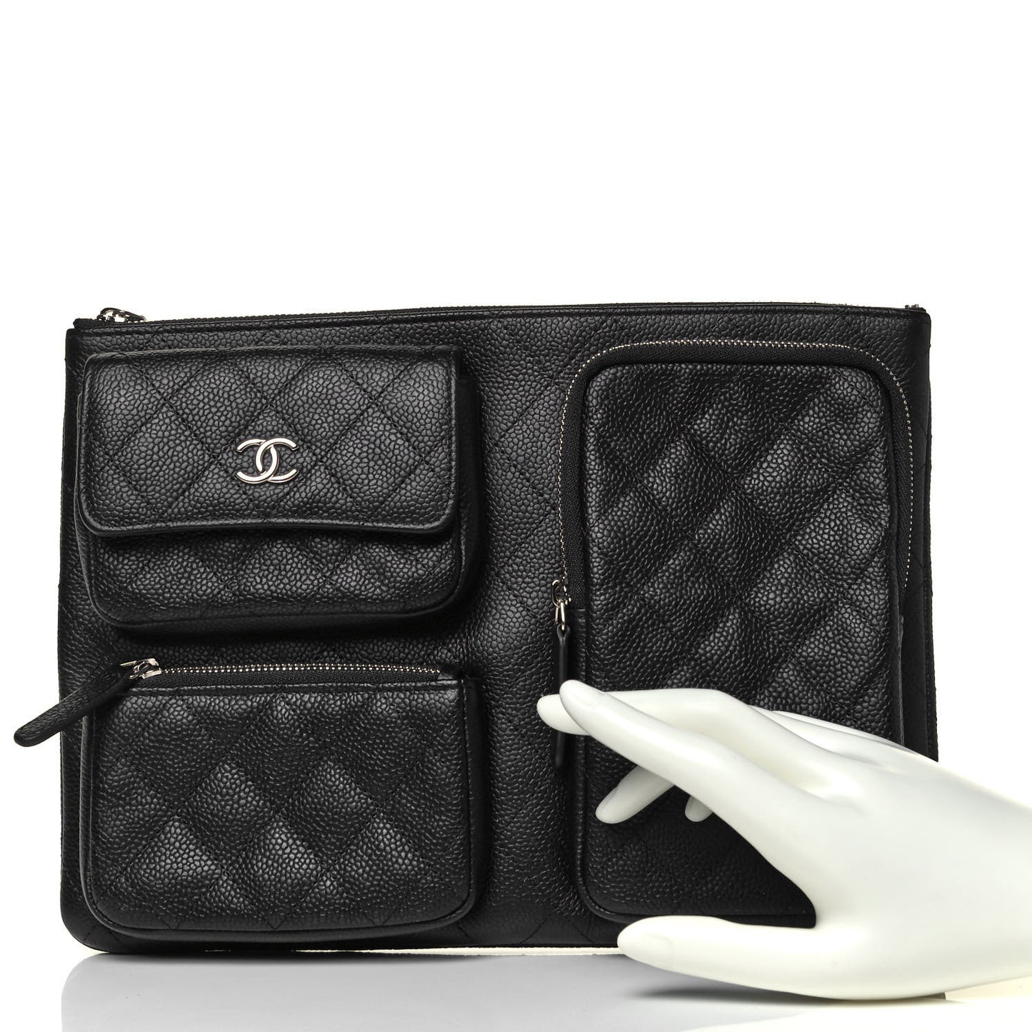 Caviar Quilted Zipped Multi Pouch Black