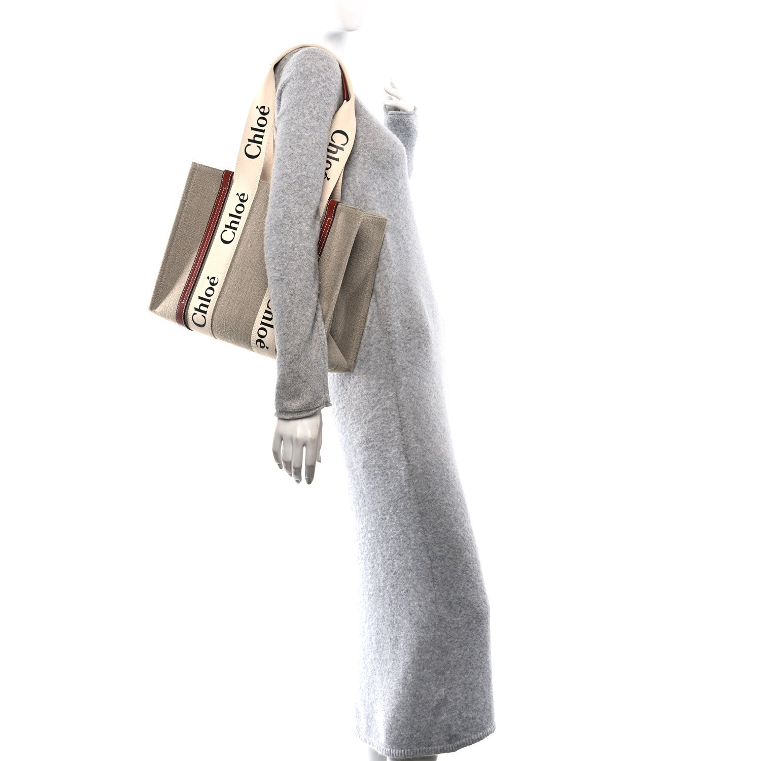 Chloe Linen Calfskin Medium Woody Ribbon Tote White Brown 2 of 10