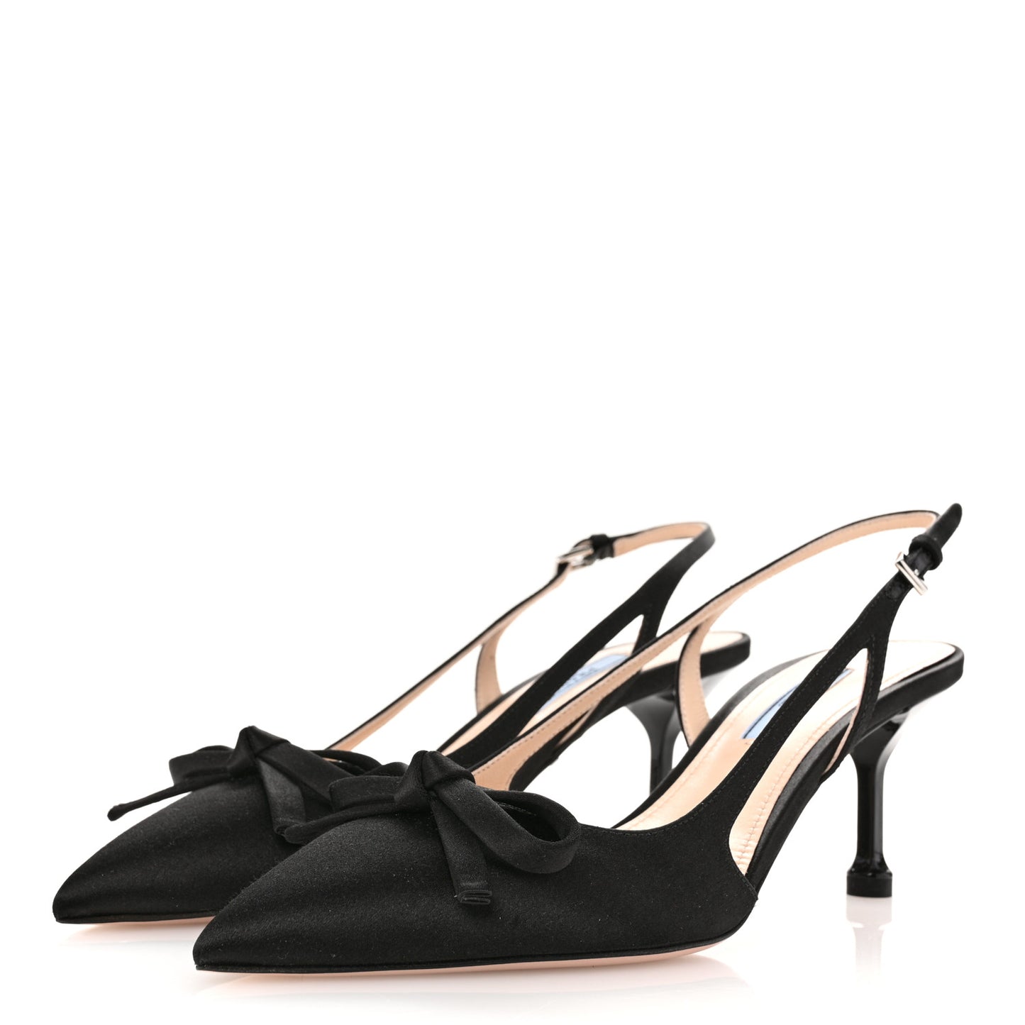 Satin Bow Pointed Toe Slingback Pumps 39 Black
