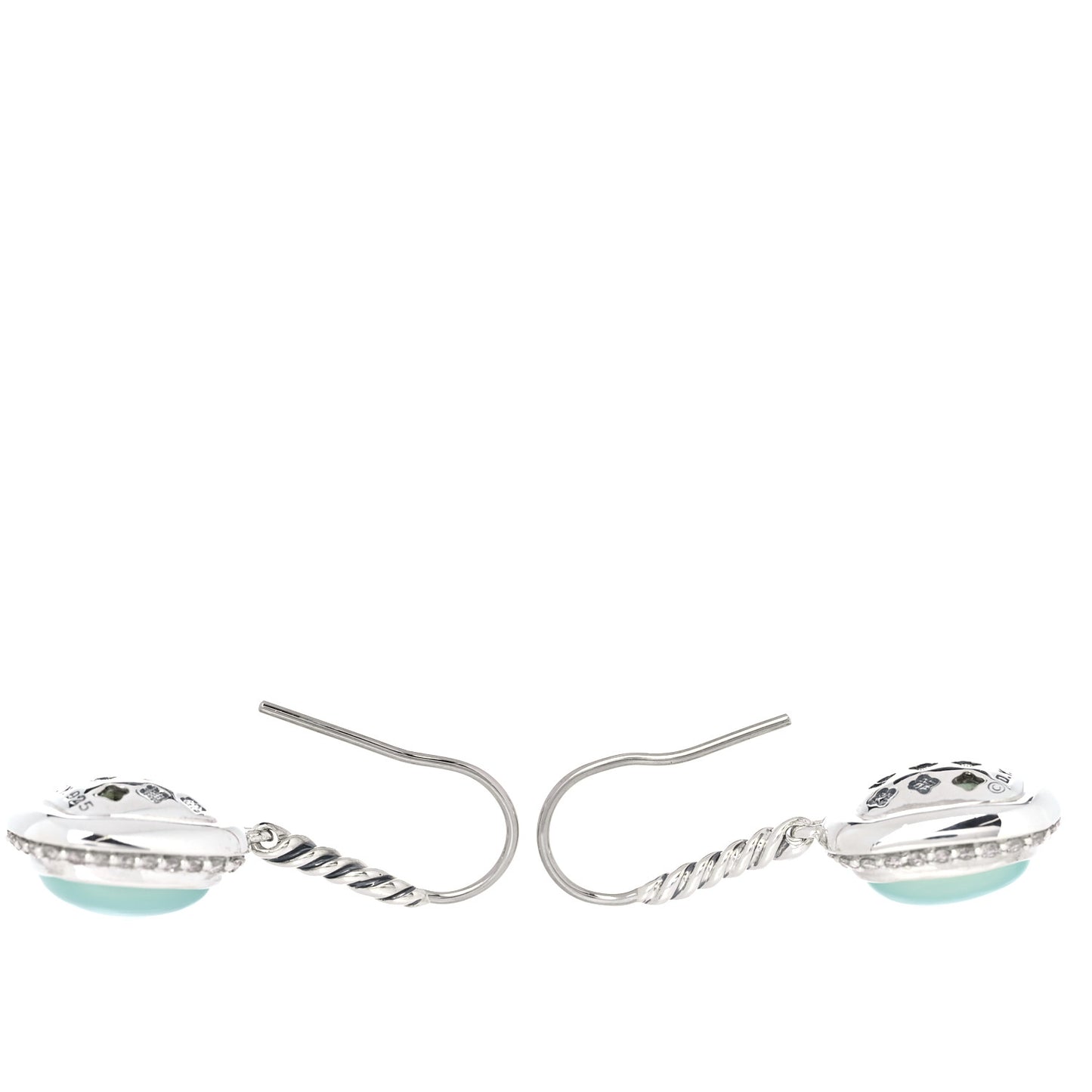 Sterling Silver Diamond Blue Chalcedony Noblesse Drop Earrings