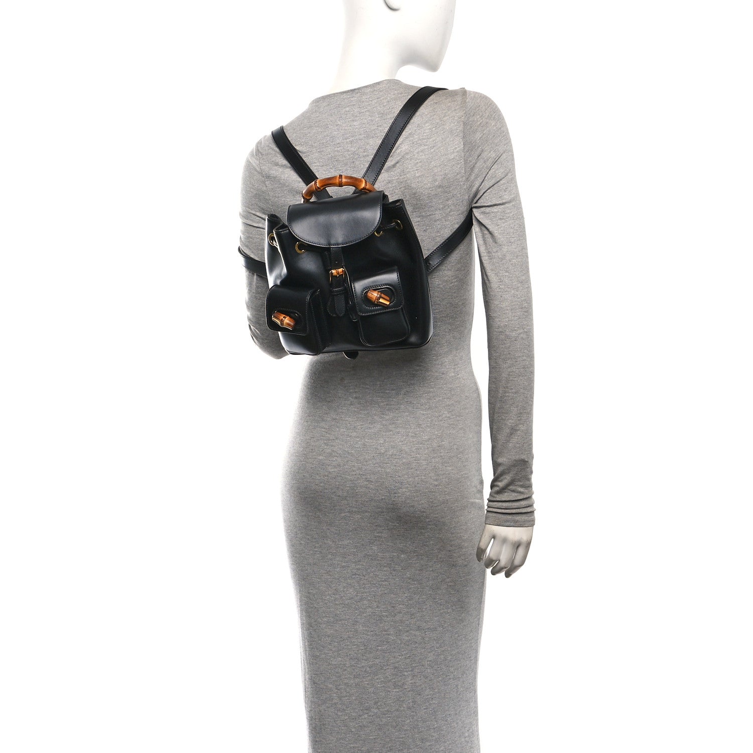 Gucci Calfskin Bamboo Backpack Black 2 of 10