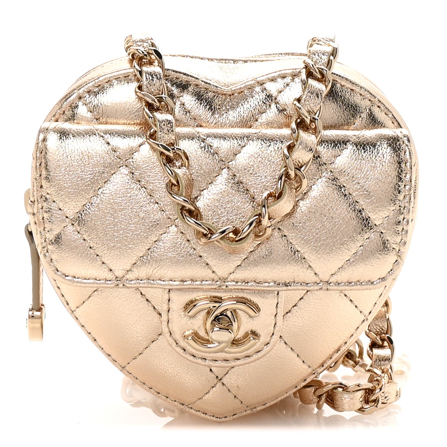 Chanel Metallic Lambskin Quilted CC In Love Heart Waist Belt Bag With Chain Gold 1 of 11
