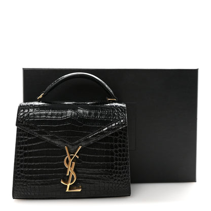 Saint Laurent Calfskin Crocodile Embossed Mini Classic Monogram Cassandra Top Handle Black 10 of 10