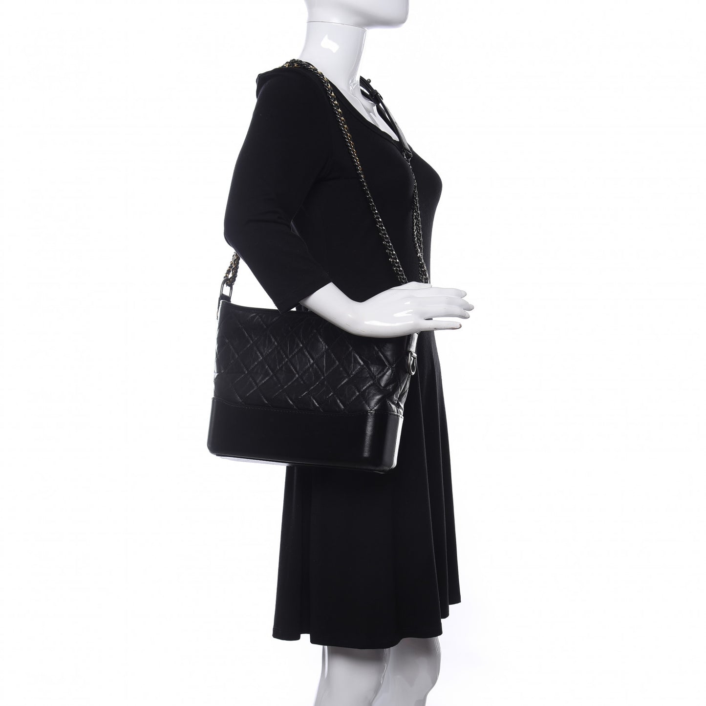 Aged Calfskin Quilted Medium Gabrielle Hobo Black