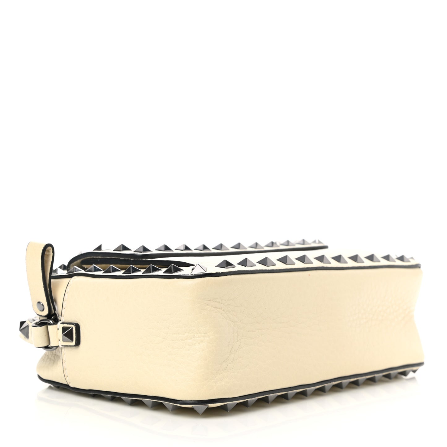 Grained Calfskin Small Rockstud Flap Pocket Camera Crossbody Bag Ivory