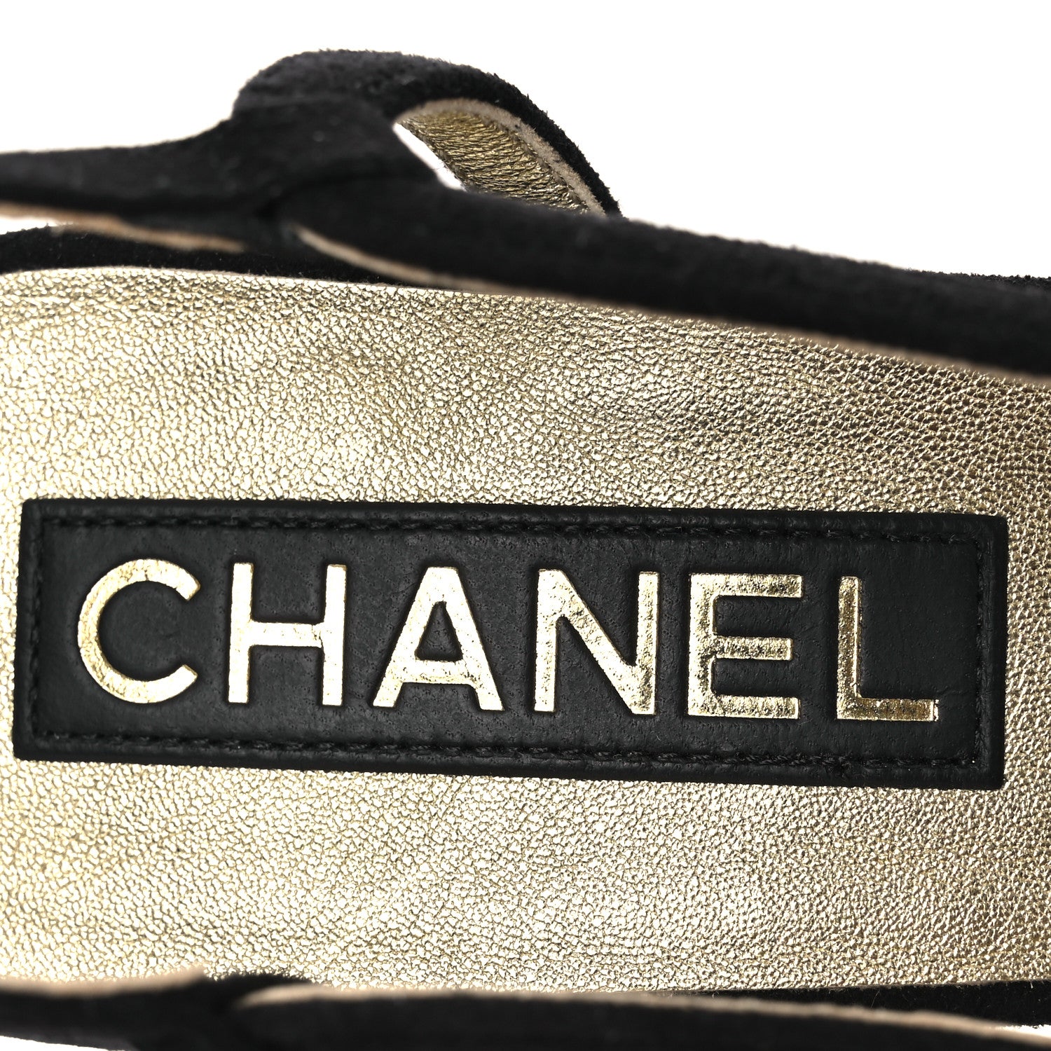 Chanel Kid Suede Metallic Lambskin Cap Toe CC Slingback Pumps 40 Black Gold 9 of 13