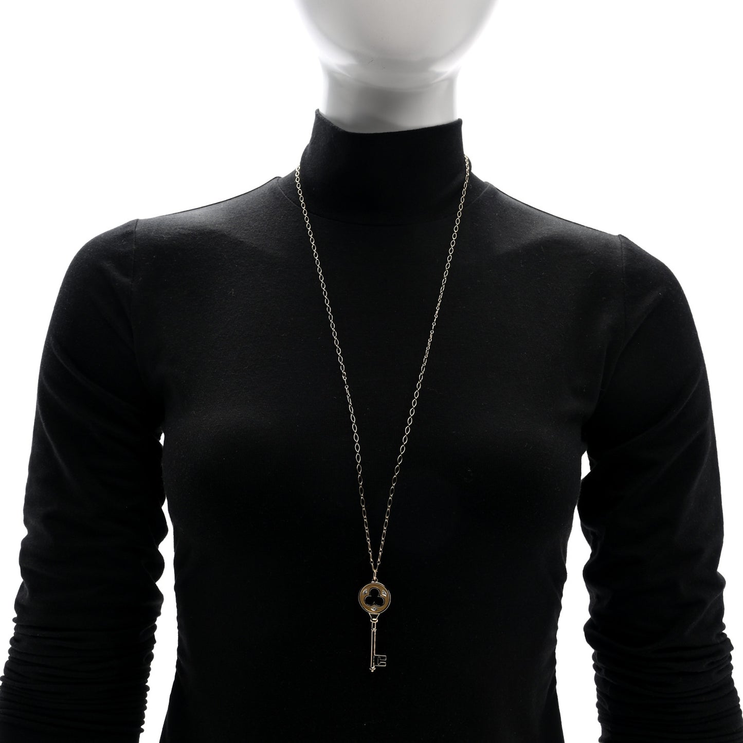 18K Yellow Gold Diamond Clover Key Pendant Necklace