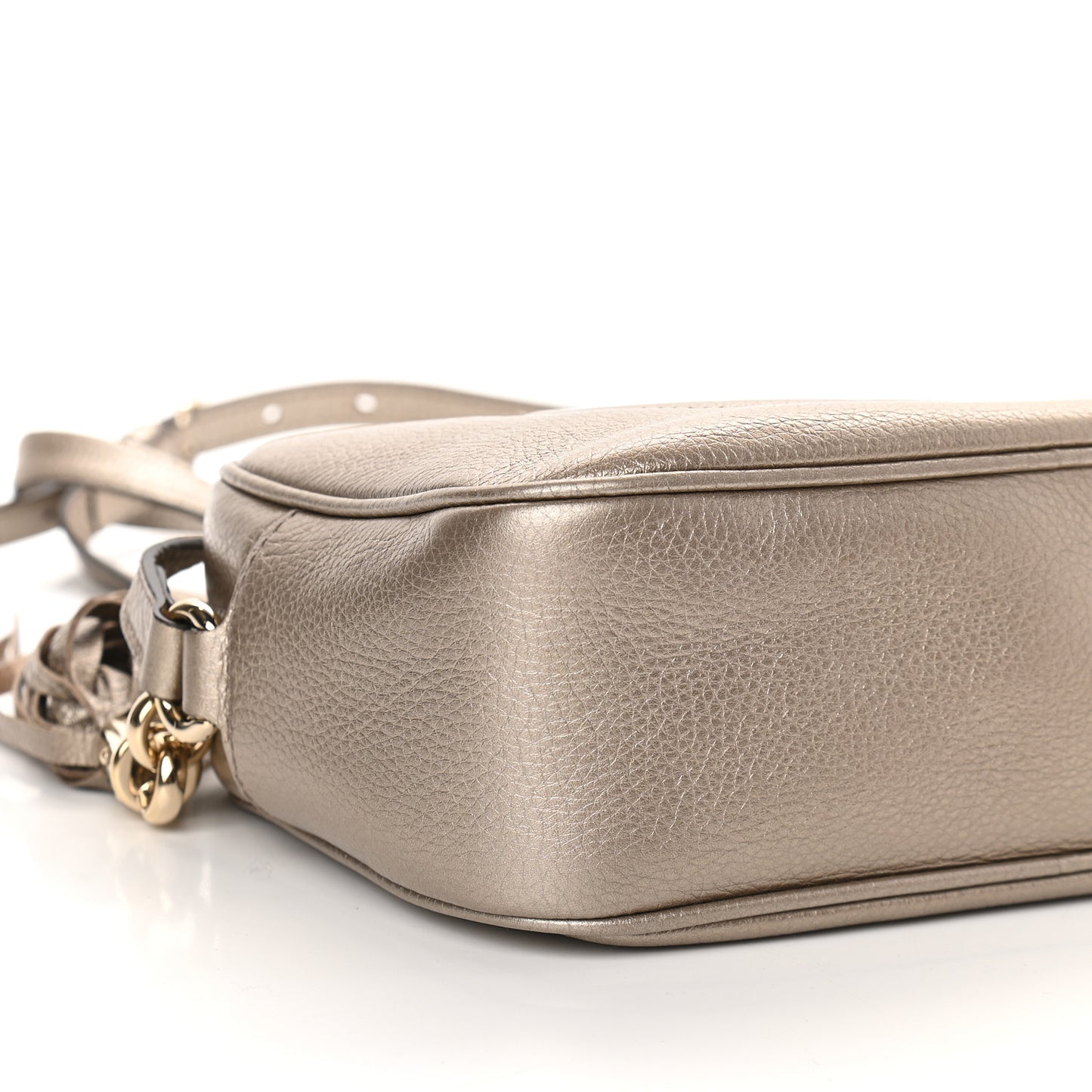 Metallic Pebbled Calfskin Small Soho Disco Bag Golden Beige