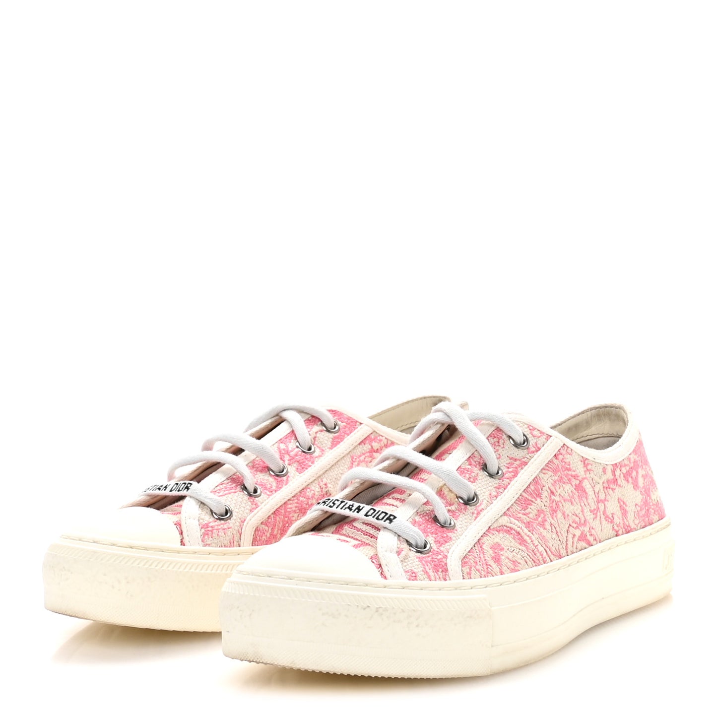Canvas Toile De Jouy Embroidered Womens Walk'N'Dior Low Top Sneakers 37 Off-White Pink