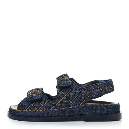 Chanel Denim Velcro Dad Sandals 35.5 Navy Blue 1 of 4