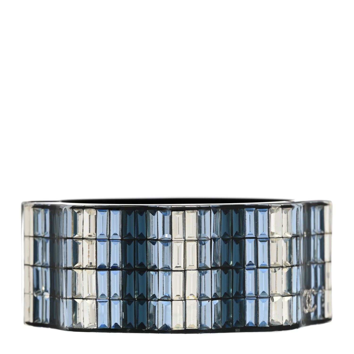 Chanel Resin Baguette Crystal CC Cuff Bracelet Black Blue Multicolor 3 of 5