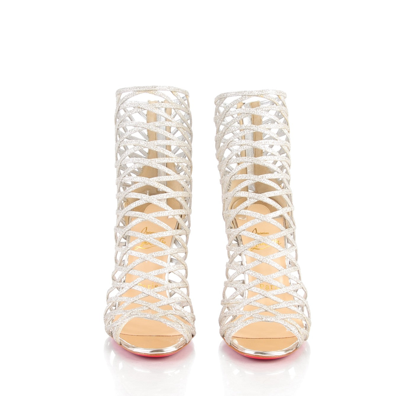 Christian Louboutin Glitter Mini Specchio Mille Cinque 100 Ankle Boots 38 Ivory Havana Beige 2 of 8