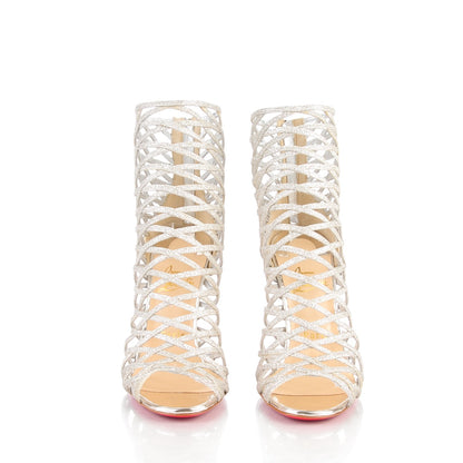 Christian Louboutin Glitter Mini Specchio Mille Cinque 100 Ankle Boots 38 Ivory Havana Beige 2 of 8