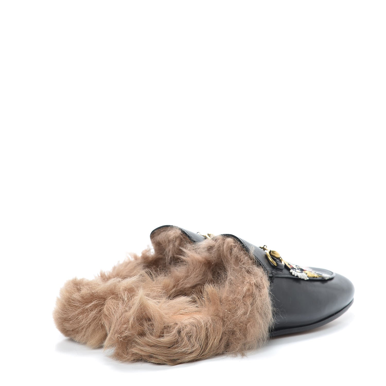 Gucci Calfskin Lambswool Tiger Embroidered Womens Princetown Slippers 36.5 Black 4 of 8