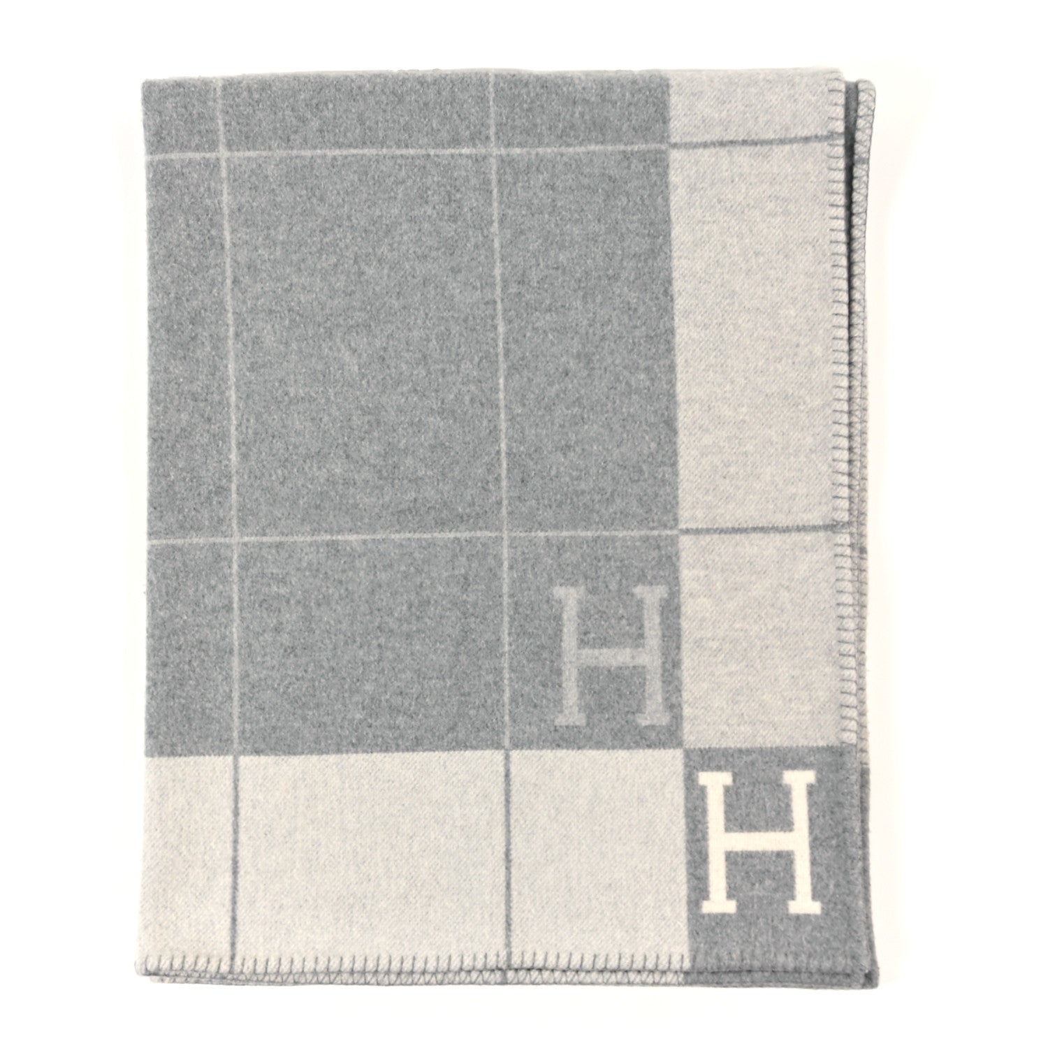 Hermes Wool Cashmere Avalon III Blanket Ecru Gris Clair 1 of 5