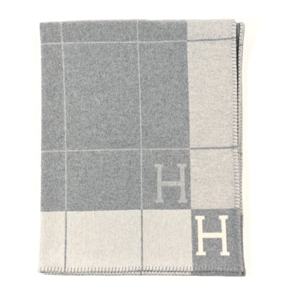 Hermes Wool Cashmere Avalon III Blanket Ecru Gris Clair 1 of 5