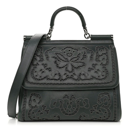 Dolce & Gabbana Lambskin Large Embroidered Laser Cut Miss Sicily Satchel Dark Green 1 of 13