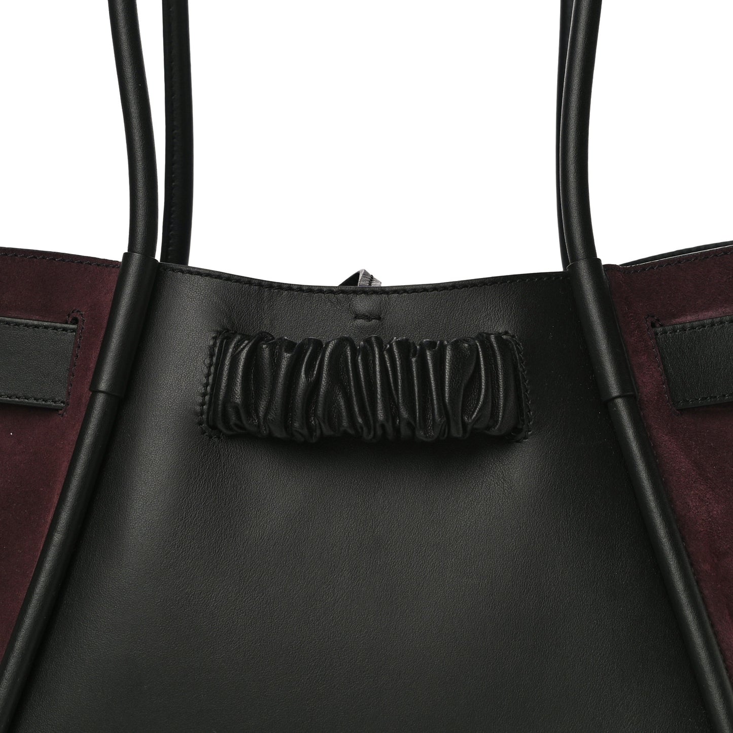 Calfskin Ruched Tote Black Chocolate Plum