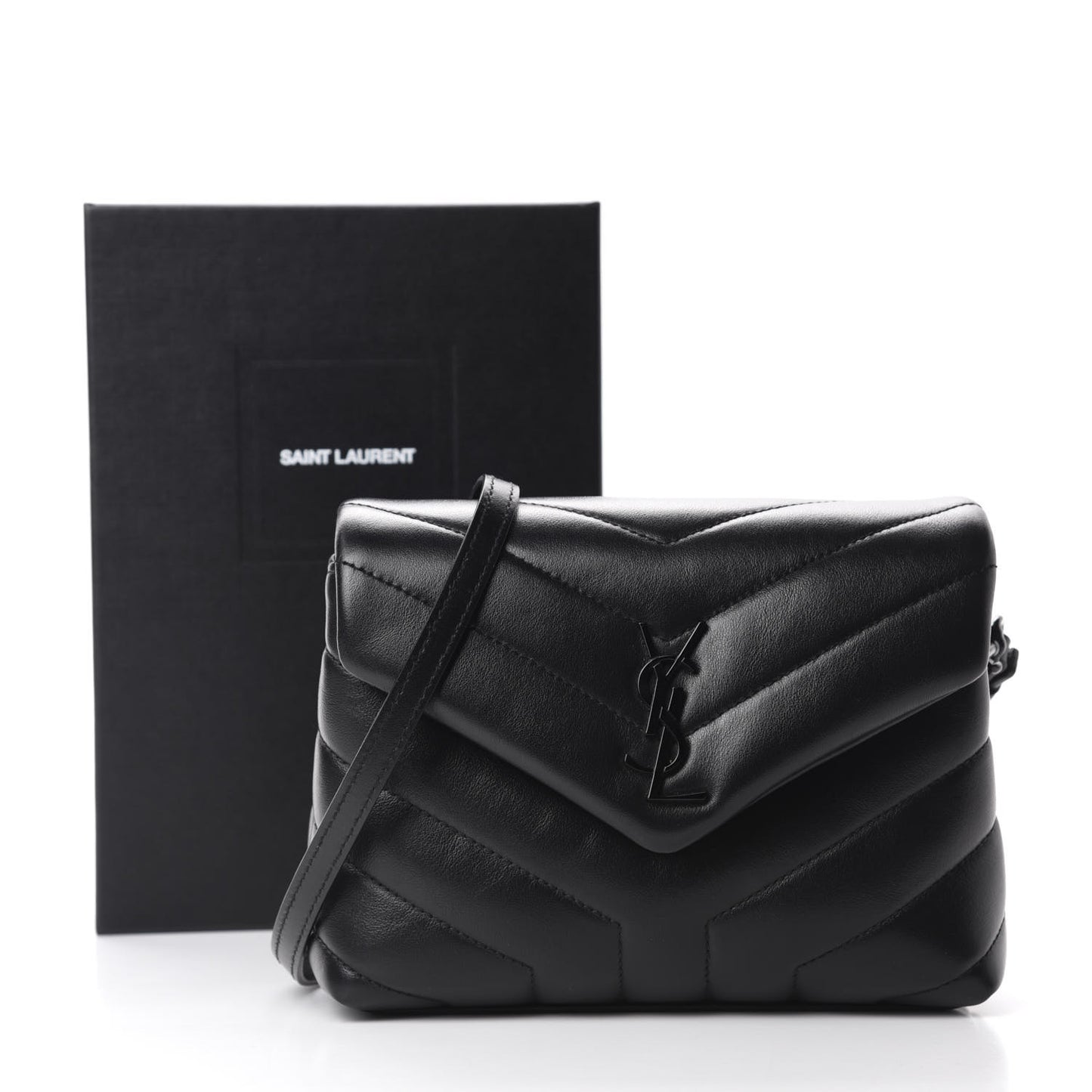 Calfskin Y Quilted Monogram Toy Loulou Crossbody Bag Black