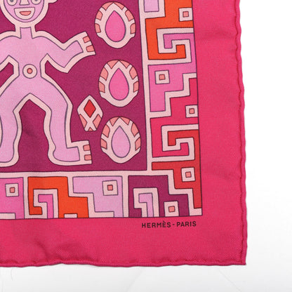 Hermes Silk Twill Huaca Piru Pocket Square Scarf Fuchsia Rouge Rose Pale 3 of 5