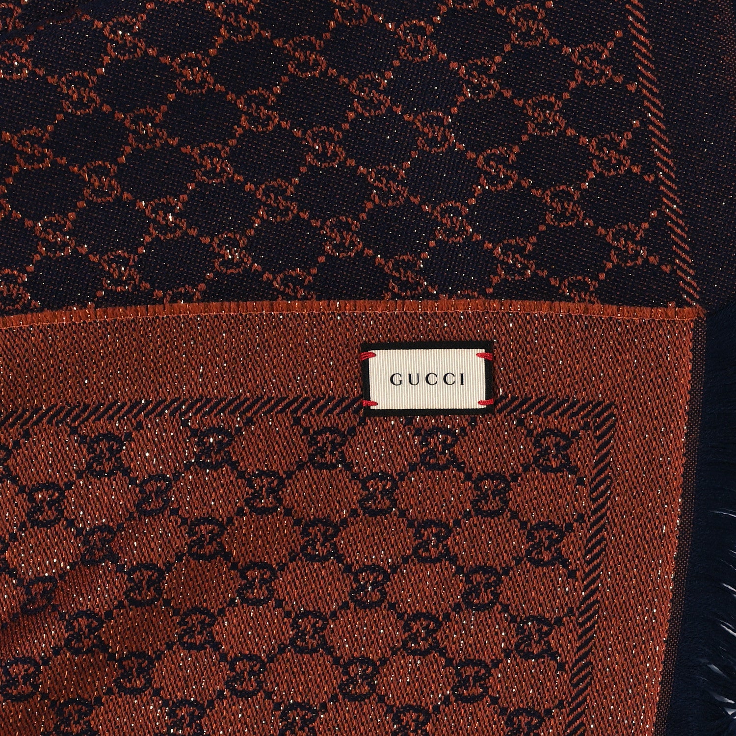 Gucci Wool Lame Jacquard GG Monogram Stenlux Scarf Midnight Blue Light Brown 3 of 4