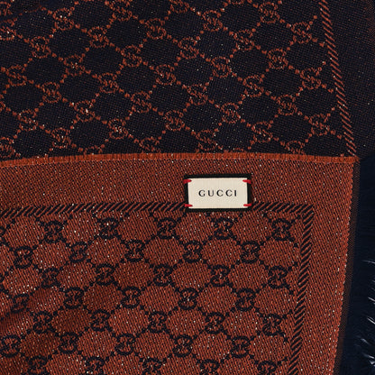 Gucci Wool Lame Jacquard GG Monogram Stenlux Scarf Midnight Blue Light Brown 3 of 4