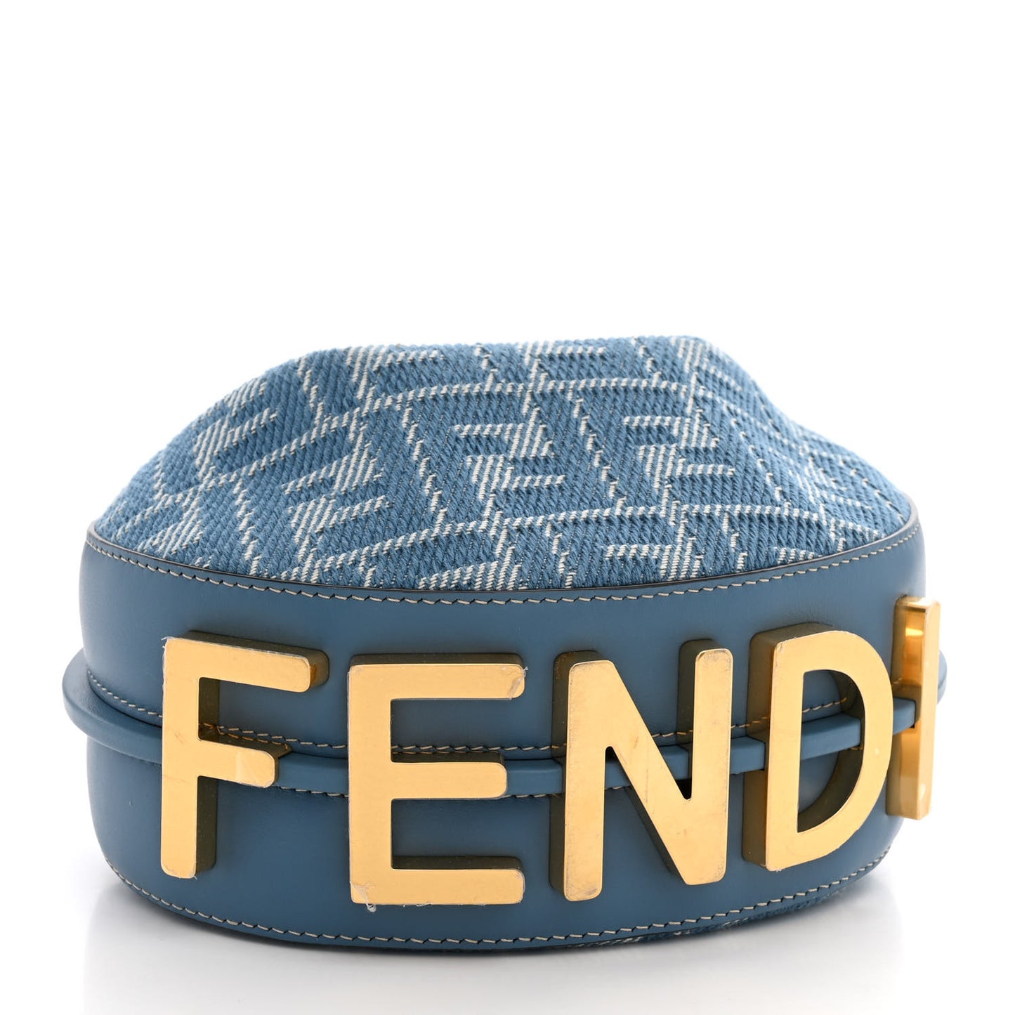 Denim Vitello King F is Fendi FF Embroidered Mini Fendigraphy Hobo Bag Denim Sand Blue White