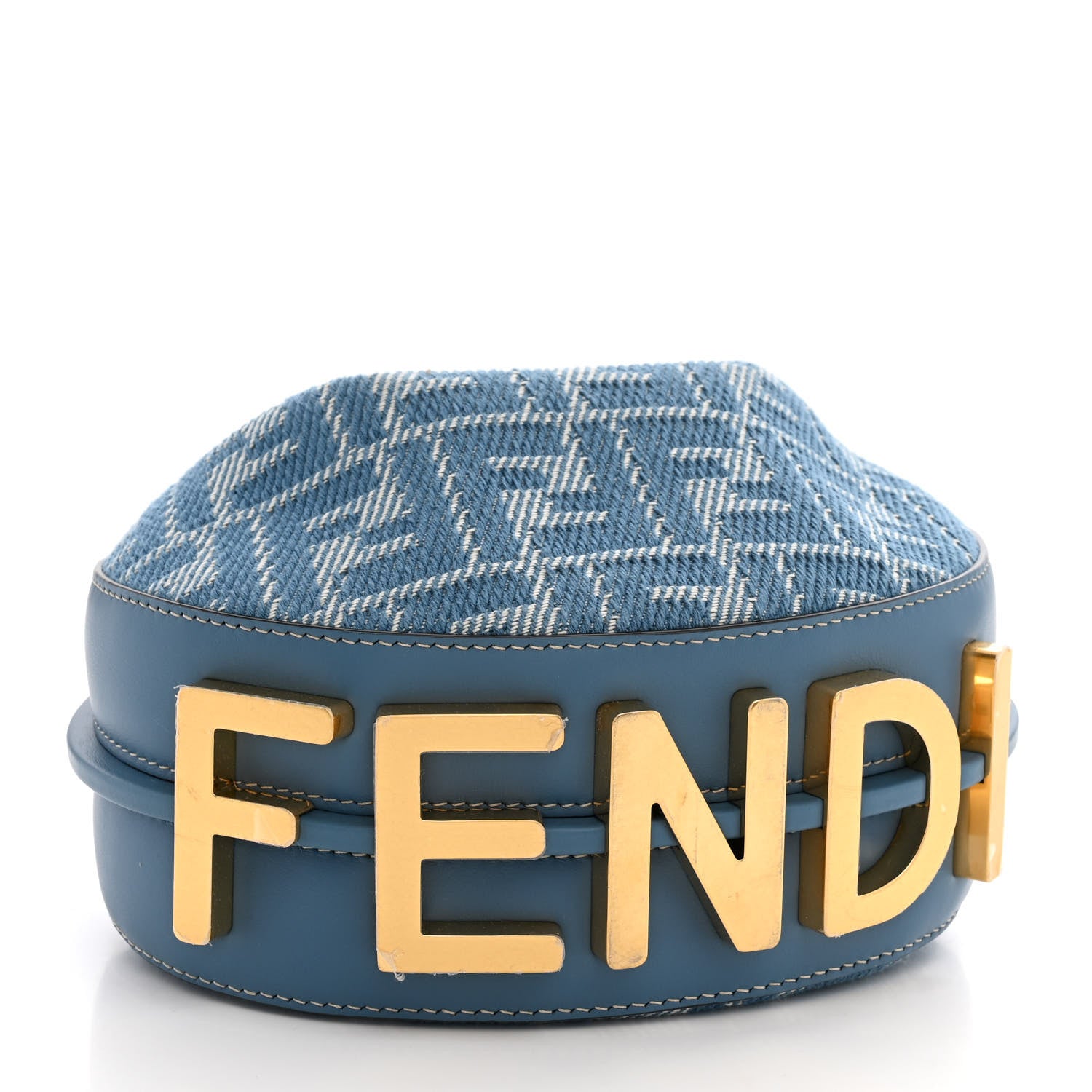 Fendi Denim Vitello King F is Fendi FF Embroidered Mini Fendigraphy Hobo Bag Denim Sand Blue White 4 of 10